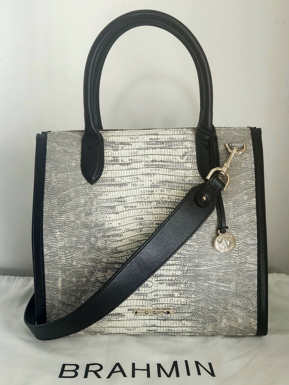 Brahmin Caroline Fairest Whitecap Lizard Embossed Leather Satchel